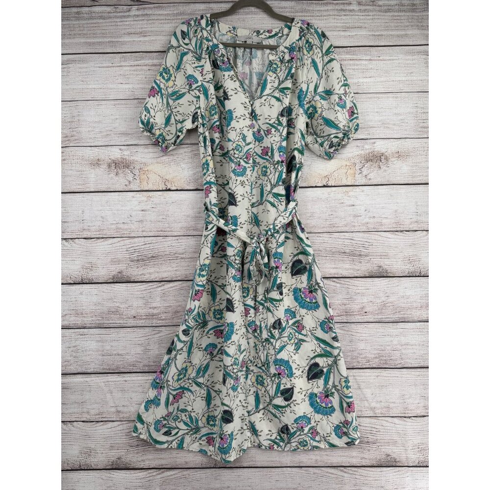 LOFT Floral Midi Dress - Teal and Pink